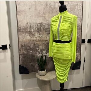 Vibrant Lime Ruched Skirt Set